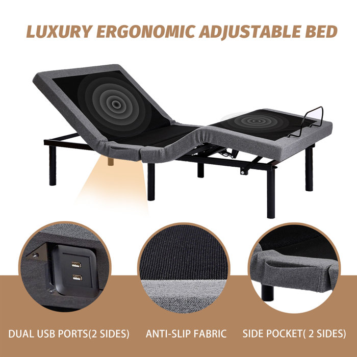 Alwyn Home Herrmann Split King Massaging Zero Gravity Adjustable Bed with Wireless Remote